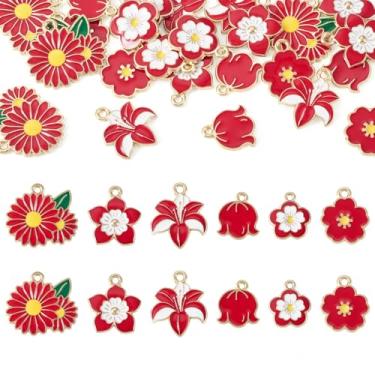 Imagem de Cheriswelry 30 pingentes de flor banhados a ouro, pingentes de liga esmaltada, pingente de flor, 14,5 a 20 mm, para artesanato, pulseira, colar, chaveiro, joias, decoração de primavera