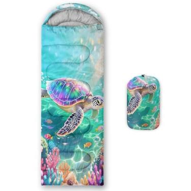 Imagem de AILONEN Sacos de dormir para acampamento de tartarugas marinhas, leves e à prova d'água, clima quente e frio, sacos de dormir coloridos do oceano para crianças, meninos, meninas, adultos, viagens