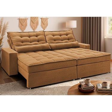 Imagem de Sofá Retrátil E Reclinável 2,92m Molas Ensacadas Belle. Boucle Cama Inbox Caramelo.