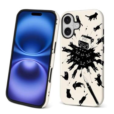 Imagem de ZHEGAILIAN Capa para iPhone 17, proteção contra quedas durável de silicone à prova de choque + PC rígido 2 em 1 capa protetora híbrida com design de padrão elegante gato de tinta fofa