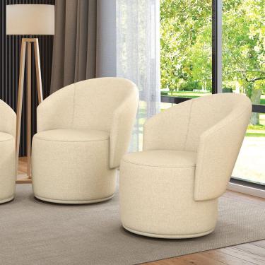 Imagem de Poltrona Decorativa Orgânica Fixa Para Sala Kit 2 Malu Linho M11 - D'rossi Cor Bege