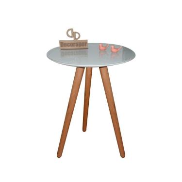 Imagem de Mesa De Canto Pés Palito Amadeirado Com Tampo Vidro 50cm Off White 70cm