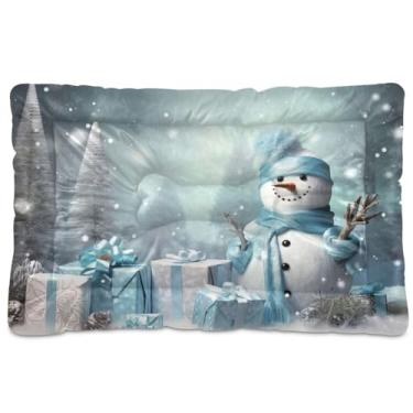 Imagem de Blueangle Cama para cães pequenos com boneco de neve de Natal, ultramacia, confortável, retangular para animais de estimação, 61 x 45 cm (23)