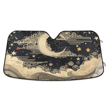 Imagem de ATTX Para-brisa de carro Moon and Clouds 144.8 cm x 80.0 cm Protetor solar universal com proteção UV, persiana de janela frontal automática dobrável para Sedans SUVs caminhões #180