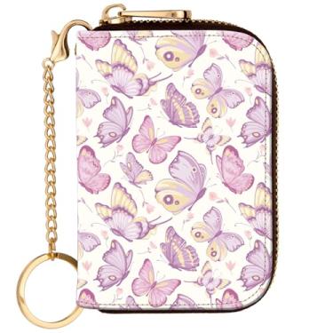 Imagem de ANNAMISSI Carteira feminina de couro com bloqueio de RFID, porta-cartões de crédito com zíper para mulheres e meninas, Borboleta, Estampa