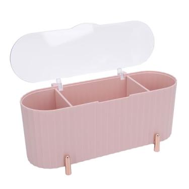 Imagem de Brrnoo Organizador de Cômoda de Banheiro Transparente - Suporte para Cotonete de Bola de Algodão Com 3 Compartimentos e Tampa Divididos, Pequenos Recipientes de Armazenamento de Plástico, (PINK)