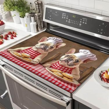 Imagem de HOMETITUTE Capas superiores de fogão de cachorro chef para fogão elétrico 71 x 50 cm almofada superior de vidro resistente ao calor capa decorativa de fogão tapete de cozinha para bancadas e pias