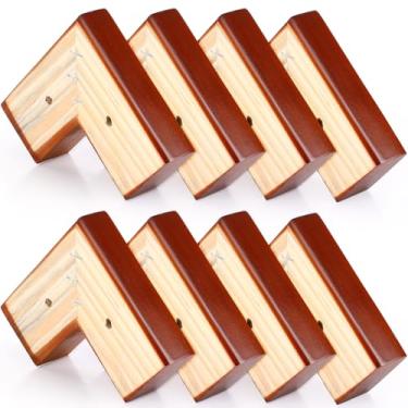 Imagem de Geelin Pacote com 4 peças de elevação de madeira para móveis de 2,5 cm de altura em forma de L com parafusos de metal e almofadas antiderrapantes, pernas de móveis, pernas de sofá, pés de substituição