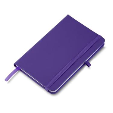 Imagem de Caderno de anotações com elástico no tamanho A6 suporte para caneta, capa dura em material sintético, miolo 80 folhas pautadas cor bege. Caderno A6 Capa em PU (14x9cm) (1, Roxo)
