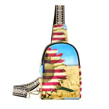 Imagem de CEBUGI Bolsa tiracolo feminina de girassol pequena de couro, pochete transversal para trilhas, viagens ao ar livre