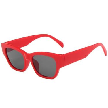 Imagem de Óculos de sol com armação quadrada, feminino, masculino, retrô, esportivo, para atividades ao ar livre, verão, viagem, UV400 (vermelho, cinza)
