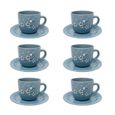 Imagem de Xícara Cerâmica C Pires Azul 12 Pçs 350Ml - Kaza M