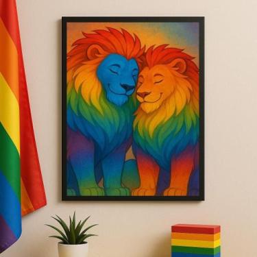 Imagem de Quadro Decorativo Lgbt Casal De Leões Gay 45X34Cm - Vidro - Quadros On