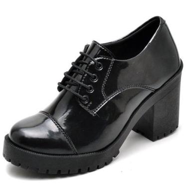 Imagem de Bota Oxford Tratorada Feminina Salto Alto Grosso Cano Curto Com Cadarç