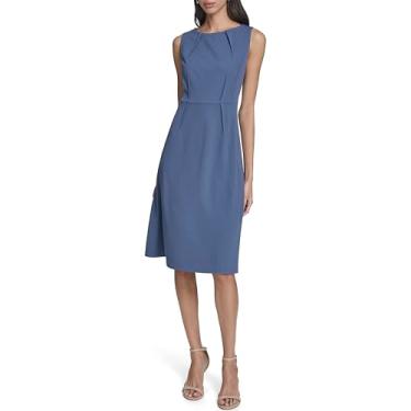 Imagem de Calvin Klein Vestido midi feminino sem mangas com gola redonda, crepe e costuras frontais, Vinatge Multi, 36