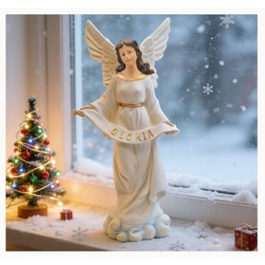Imagem de DurableDelights Estátua de presépio de anjo gloria de 38 cm - decoração de presépio de Natal, símbolo do nascimento de Jesus, estatueta religiosa para presentes cristãos católicos, casas de férias e