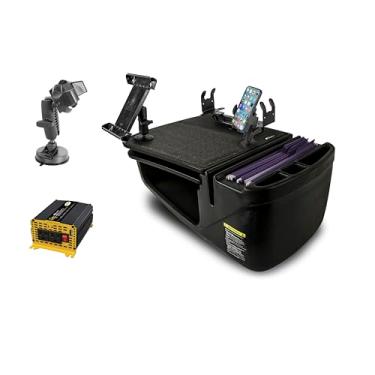 Imagem de AutoExec Mesa de carro GripMaster para sua estação de trabalho de veículo e escritório móvel, preta, com inversor de potência de 400 watts, suporte de impressora, suporte para telefone, suporte para