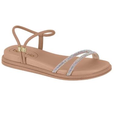 Imagem de Sandália Beira Rio Conforto Tiras Strass Casual Dia a Dia Feminina, Nu