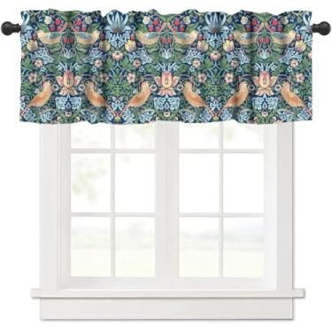 Imagem de Yearn Jear William Morris Cortinas de cozinha sanefa, flor retrô, ladrão de morango, estampa floral, pequena janela, tratamentos para cozinha, sala de estar, banheiro, café, decoração 137 x 45 cm