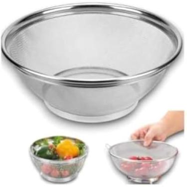 Imagem de Cesta para cozinha redonda inoxidavel, para alimentos e objetos, bonita.