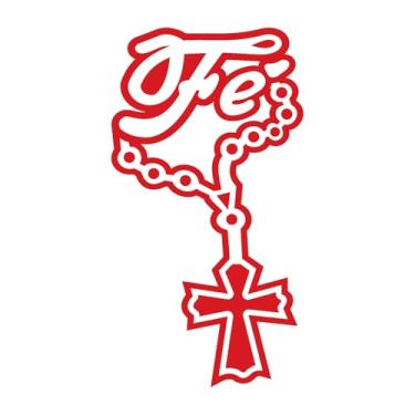 Imagem de Adesivo Fé com Terço Cristão Decoração para parede, notebook, carros, caminhão vários tamanhos e cores (VRMELHO, 53X99,1CM)