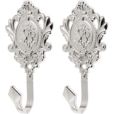 Imagem de 2 peças de ganchos de parede vermelho cobre rosa padrão esculpido vintage drapeado roupas gancho chave casa de banho quarto gancho decorativo multifuncional com parafusos (branco leitoso)