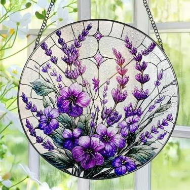 Imagem de Bauhinia & Violetas, vitrais para pendurar em vitrais, decoração de janela de 20 cm, Natal, Dia das Mães, presentes de aniversário para mãe, avó, mulheres, esposa, namoradas