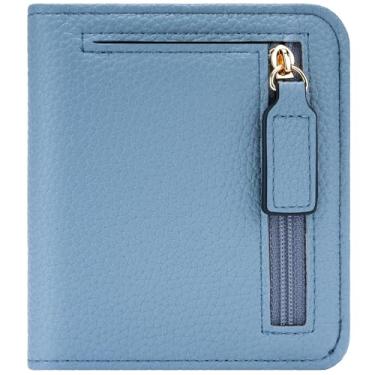 Imagem de Carteira feminina, fina e pequena com bloqueio de RFID, porta-cartão de crédito, carteira compacta dobrável de luxo de couro legítimo para passaporte para senhoras, meninas, mini bolsa de viagem com