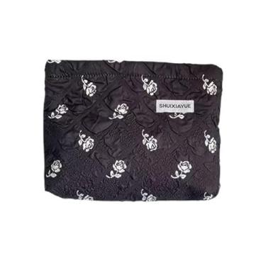 Imagem de COOLOME Bolsa de maquiagem pequena para cosméticos, bolsa organizadora de artigos de higiene pessoal de viagem, batom, maquiagem com zíper, para mulheres e meninas, Preto com rosa