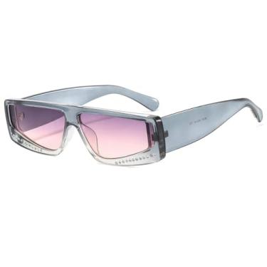 Imagem de HCHES Óculos de Sol Retangulares Femininos de Luxo com Estampa de Leopardo Degradê, Armação Pequena, Proteção UV400 (Cinza e Rosa)