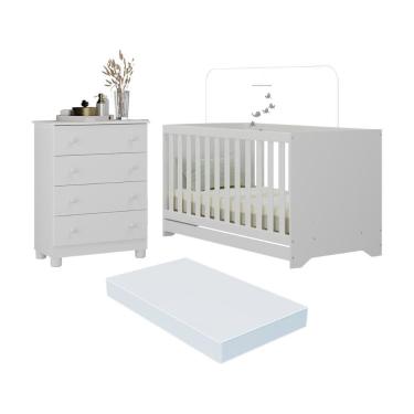 Imagem de Berço Americano 3 em 1 com Colchão Incluso e Cômoda 4 Gavetas Allegra Multimóveis MP4700