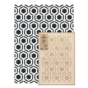 Imagem de NAKLEO Estêncil de pintura de parede, tamanho grande, 58,9 cm x 95 cm, hexágono de Hicks, modelo de plástico reutilizável, papel de parede com padrão geométrico, decoração de casa faça você mesmo