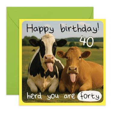 Imagem de Cartão engraçado de aniversário de 40 anos – Herd You Are Forty Cow – Presentes para ele, ela, irmão, irmã, amigos, Bestie, BFF, companheiros, rapaz, irmão, mulheres, homens – quadragésimo – Vem com