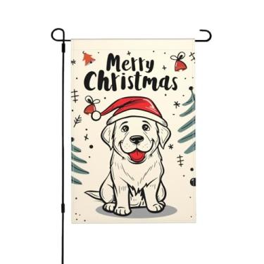 Imagem de Bandeira de jardim de Natal Golden Retriever Amarelo Cão de Laboratório Dupla Face Vertical Sazonal Inverno Exterior Jardim Decorações de Gramado 30 x 45 cm