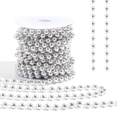 Imagem de Tiparts Pérolas com cordão de miçangas de 80 metros para artesanato de pérolas falsas para guirlanda de Natal, decoração de joias de festa de casamento (8 mm prateado)