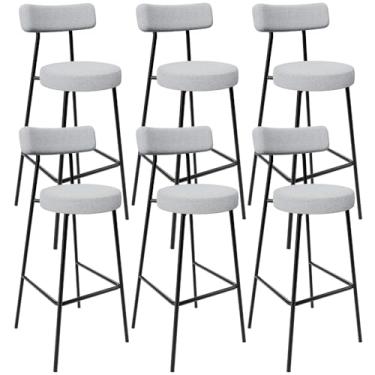 Imagem de Kit 06 Banquetas Altas Cozinha Bar Sala De Jantar Em Aço Milão L02 Bouclê Cinza - Lyam Decor