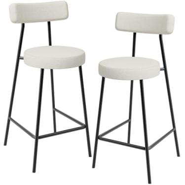 Imagem de Kit 02 Banquetas Baixa Para Cozinha Sala De Jantar Bancada Milão L02 Linho Champagne - Lyam Decor