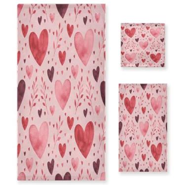 Imagem de Wassud Conjunto de 3 toalhas de banho vintage coração dia dos namorados, toalhas super macias e absorventes para banheiro, toalhas de banho de secagem rápida, toalha de banho para academia, spa, hotel