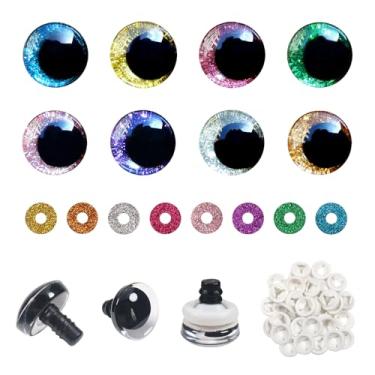 Imagem de TOAOB Conjunto de 32 olhos de segurança com glitter para Amigurumis 14 mm Olhos redondos de crochê com arruelas 8 cores olhos de boneca para fazer fantoches de pelúcia DIY