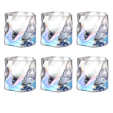 Imagem de Copo de uísque de 280 ml, conjunto caseiro, copo de vidro colorido de cerveja, copos torcidos irregulares - copo de uísque quadrado minimalista, eleve sua experiência de degustação (C)