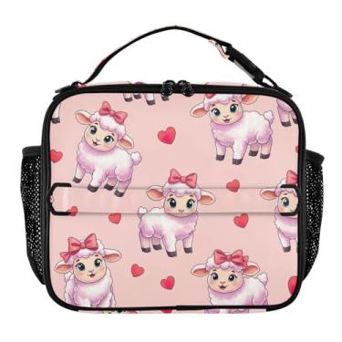 Imagem de Joisal Lancheira fofa de cordeiros rosa para meninas mulheres lancheira infantil masculina lancheira para trabalho bolsa térmica macia isolada com alça de ombro ajustável