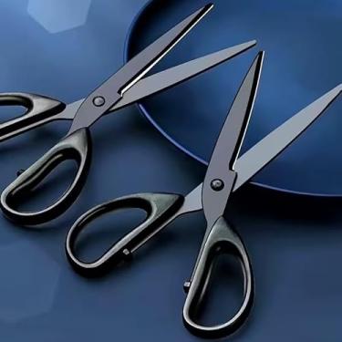 Imagem de 1 tesoura resistente grande antiderrapante lâmina durável alça confortável para escritório, cozinha, artesanato e corte de tecido, preta