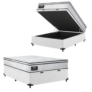 Imagem de Cama Box Baú Casal Gazin Colchão Molas Ensacadas 138x188x65cm New Branco Linho