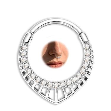 Imagem de Jewseen Anel de septo de lágrima 16G 316L aço inoxidável piercing de septo articulado em forma de V para mulheres 10 mm ouro Daith piercing joia 316L aço cirúrgico Daith brinco para mulheres