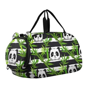 Imagem de Bolsa esportiva para meninos de fim de semana para noite com caras fofas de coala, amarelo claro, bolsas de viagem para meninas, compartimento para sapatos, Urso panda verde listrado de bambu