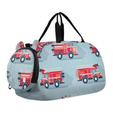 Imagem de Bolsa esportiva para meninos com estampa floral de caveira colorida, bolsa de viagem para viagem, Estampa de caminhão de bombeiros vermelho, Clássico