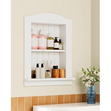 Imagem de CHOEZON Armário de remédios embutido, nicho de parede embutido de 2 camadas, suporte de parede para armário de banheiro, organizador de remédios de bambu, armário de armazenamento de parede, para