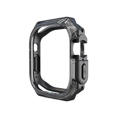 Imagem de EKSIL Capa para Apple Watch Ultra 8 7 6 5 4 3 2 SE 40 mm, 44 mm, 41 mm, 45 mm, capa para relógio ultra de 49 mm, policarbonato transparente, meio pacote, TPU (preto e 49 mm)