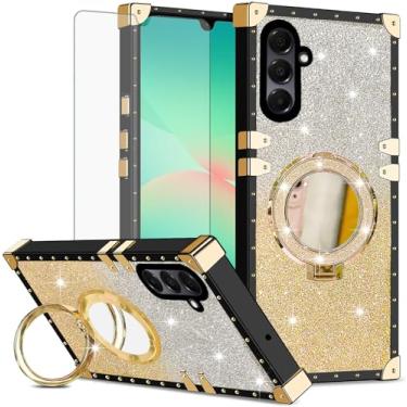 Imagem de Asuwish Capa de celular para Samsung Galaxy A26 5G capa magnética com protetor de tela de vidro temperado e espelho brilhante brilhante anel resistente à prova de choque suporte rígido A 26 26A LTE