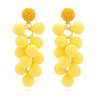 Imagem de XYAYOU Brincos longos com pingente de bola de acrílico colorido em forma de uva para mulheres com borla, Medium, Zinco, Sem pedra preciosa